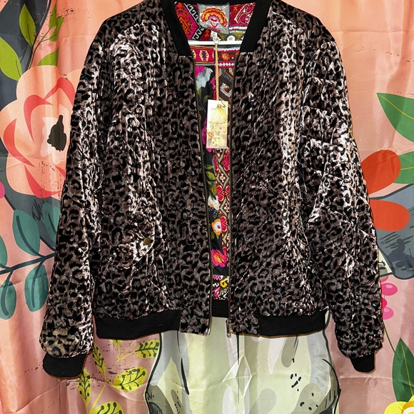 Johnny Was quilted leopard velvet bomber jacket size XXL - Picture 3 of 7